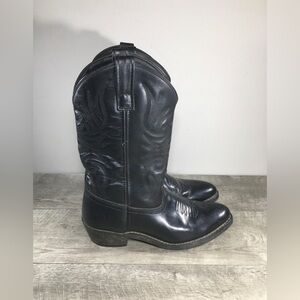 Laredo 4240 Paris R Toe Black Leather Cowboy Western Pull On Mens Boots Size 9